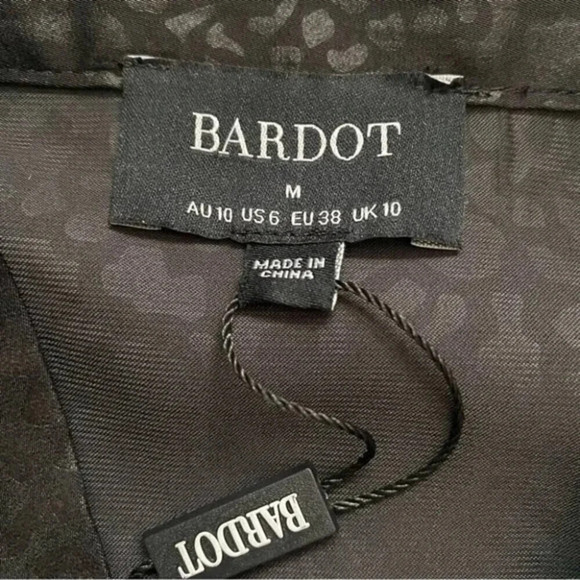 BARDOT Tie Blouse in Satin Black Leopard - Picture 12 of 16